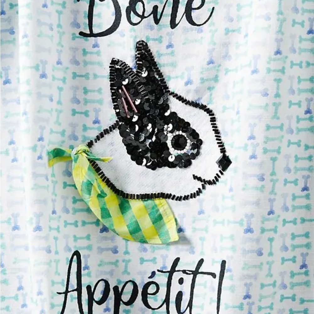 NEW Anthropologie Bone Appetit Dog Kitchen Dish Towel Sequin - Picture 2 of 4